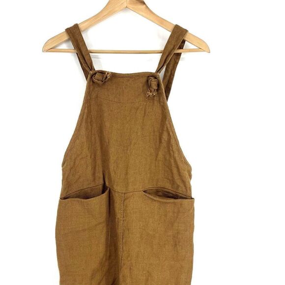 Beaton Linen Overalls Size XS Womens Brown Slip On Pocket Pants Canada Lagenlook - Picture 2 of 11